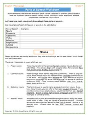 cover image of Grade 7 English: Parts of Speech Workbook